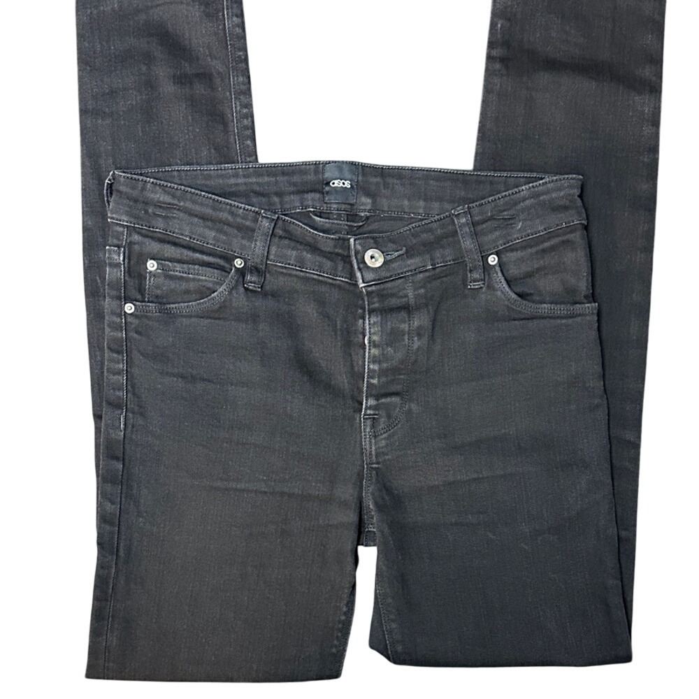 ASOS‎ Skinny Jeans Womens 30 Black Button Fly Faded Denim Stretch Mid Rise Pants